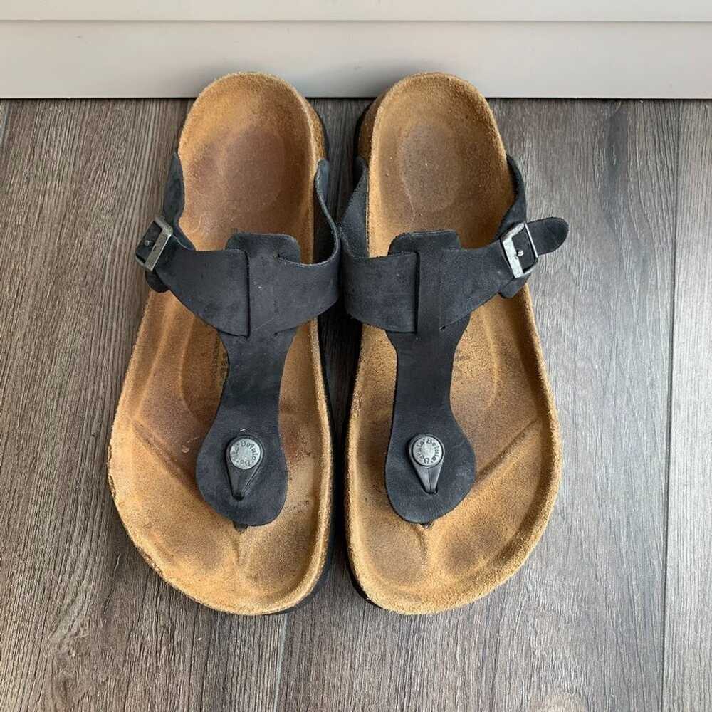 Birkenstock Betula Black Nubuck Gizeh Thong Sandals Cork Footbed, Size 7